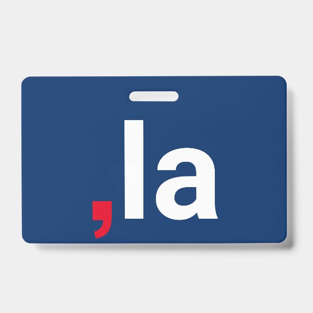 Crachá Coma La kamala pronúncia engraçada azul vermelho (Frente)