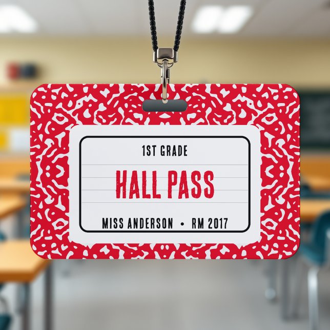 Crachá Composição de Sala de Aula do Notebook Vermelho (Composition Notebook Classroom Hall Pass Red Badge
)