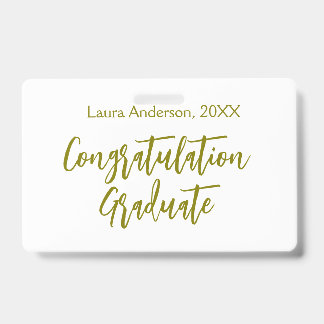 Crachá Congratulations graduate golden name class 20XX si