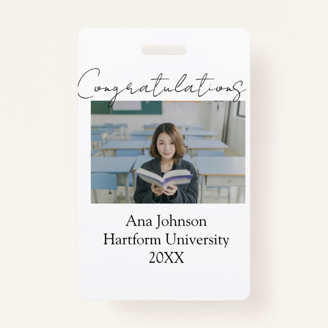 Crachá Congratulations photo graduate name university yea (Frente)