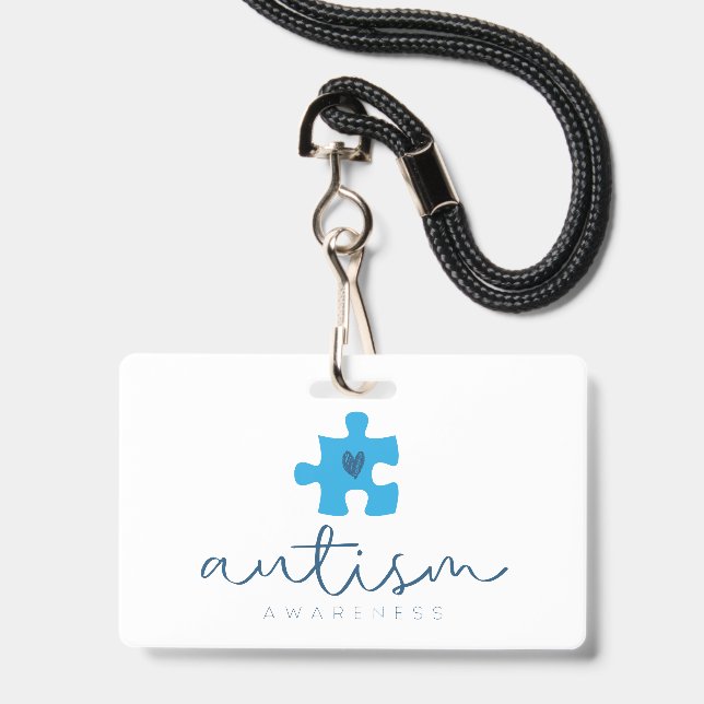 Crachá consciência do autismo coração de peça de quebra-c (Frente com cordão)
