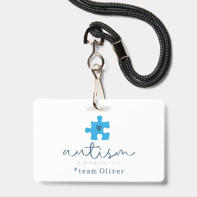 Crachá conscientização do autismo peça de quebra-cabeça a (Frente com cordão)