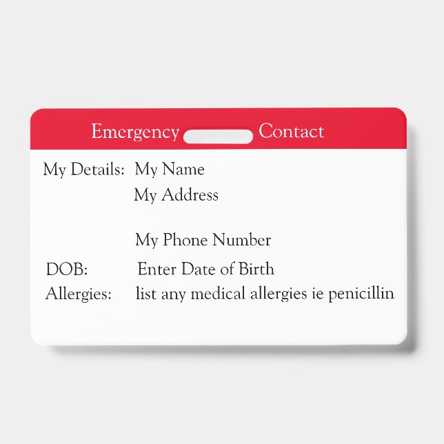 Crachá Contacto de Emergência (Frente)