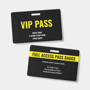 Crachá Convidado VIP Amarelo Personalizado Evento E-Sport