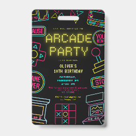 Crachá Convite aniversário arcade video games qualquer an