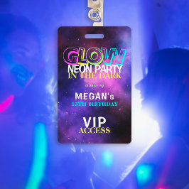 Crachá Convite de acesso VIP de festa de aniversário neon