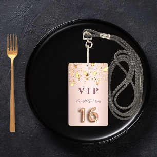 Crachá convite de aniversário de 16 anos rose gold estrel