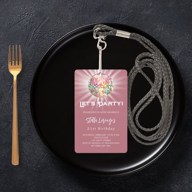 Crachá Convite de aniversário de rosa de dourado do parti (Criador carregado)