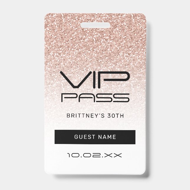Crachá Convite de Aniversário VIP Pass com Glitter Ombre  (Frente)