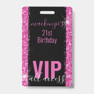 Crachá Convite de Festa de Aniversário VIP Brilho Black P