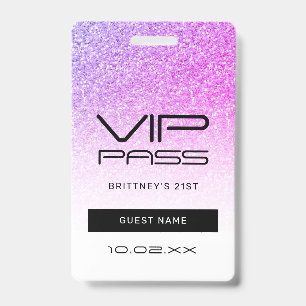 Crachá Convite de Festa VIP com Brilho Ombre Rosa Roxo
