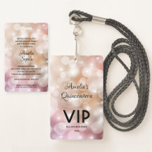 Convite de Quinceañera Rosa Bege Chic com VIP Pass