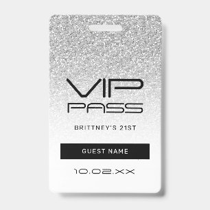 Crachá Convite VIP Brilho Sombra Prata Glamour 21º Aniver