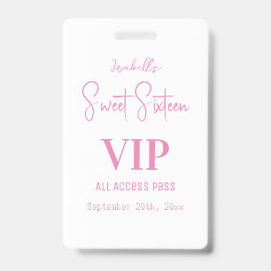 Crachá Convite VIP de Sweet Sixteen de Letra Branca Elega