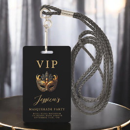 Crachá Convite VIP Masquerade Black Gold