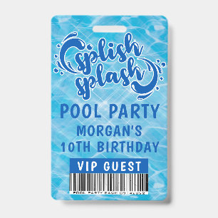 Crachá Convite VIP para Festa de Piscina Splish Splash