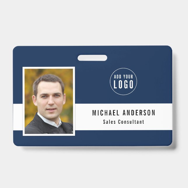 Crachá Cor de fundo editável Adicionar seu nome de foto d (Frente)