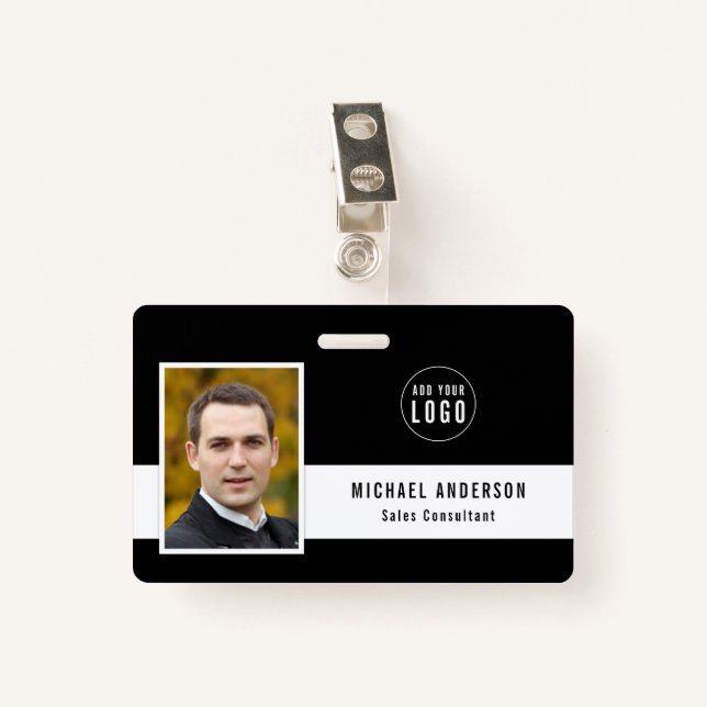 Crachá Cor de fundo editável Adicionar seu nome de foto d (Frente com Clipe)