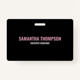 Crachá Cor-de-rosa-chic moderno, branco e preto