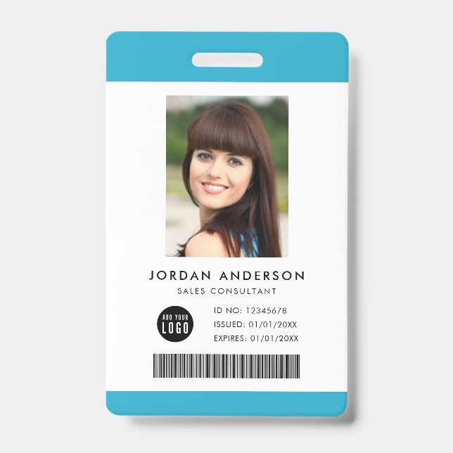 Crachá Cor editável Adicionar código de barras de logotip (Frente)