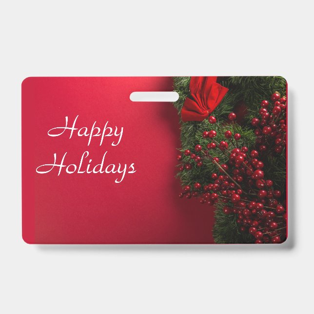 Crachá coroa de natal com amoras vermelhas (Frente)