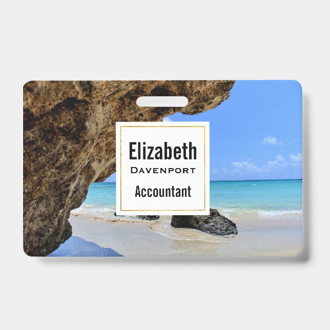 Crachá Costa de Praia Tropical com uma Grande Rocha (Frente)