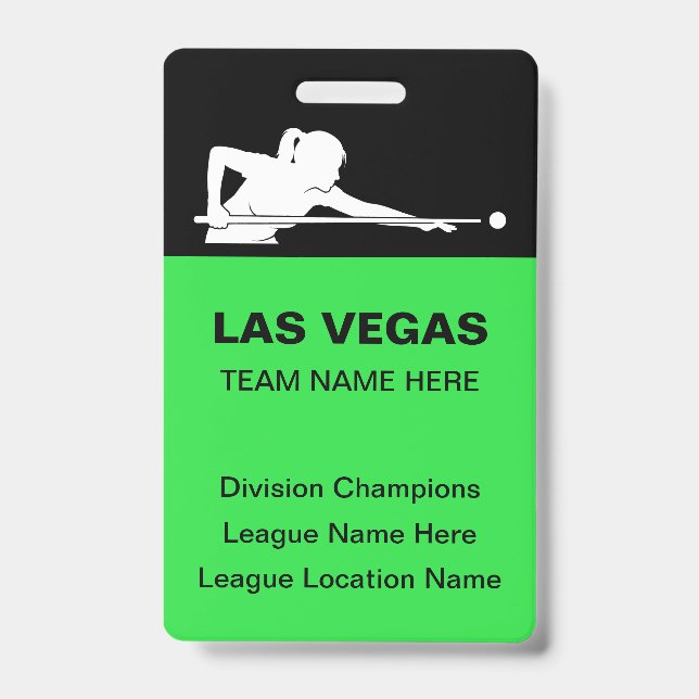 Crachá Crachás de Nome de Equipe Tema Bilhar de Las Vegas (Frente)
