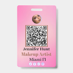 Crachá Crachás Personalizados Rosa com Nome e QRcode Pers