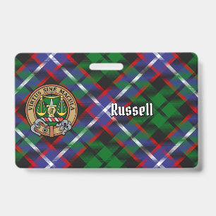 Crachá Crest do Clã Russell sobre Tartan