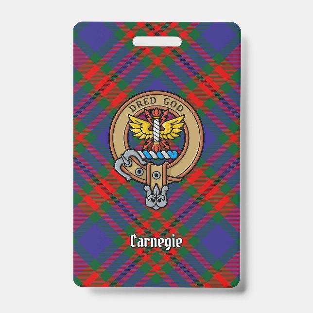 Crachá Crestão do Clã Carnegie sobre Tartan (Frente)