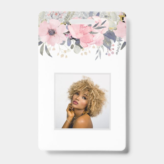 Crachá Crie Sua Própria Papelaria Floral Rosa Bonita e Fe (Frente)