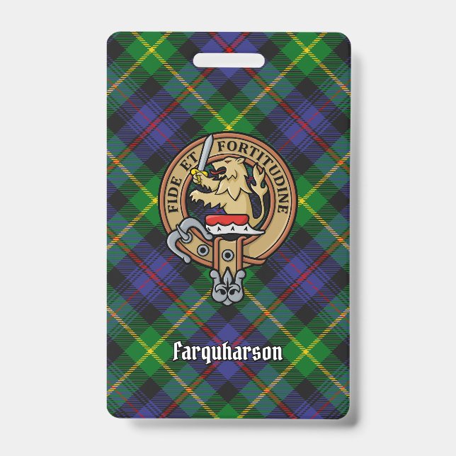 Crachá Crista da Clan Farquharson sobre Tartan (Frente)
