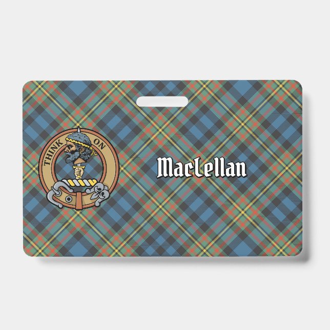 Crachá Crista da Clan MacLellan sobre Tartan Antigo (Frente)