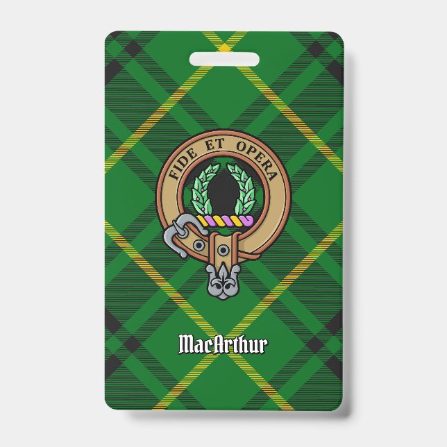 Crachá Crista do Clã MacArthur sobre Tartan (Frente)