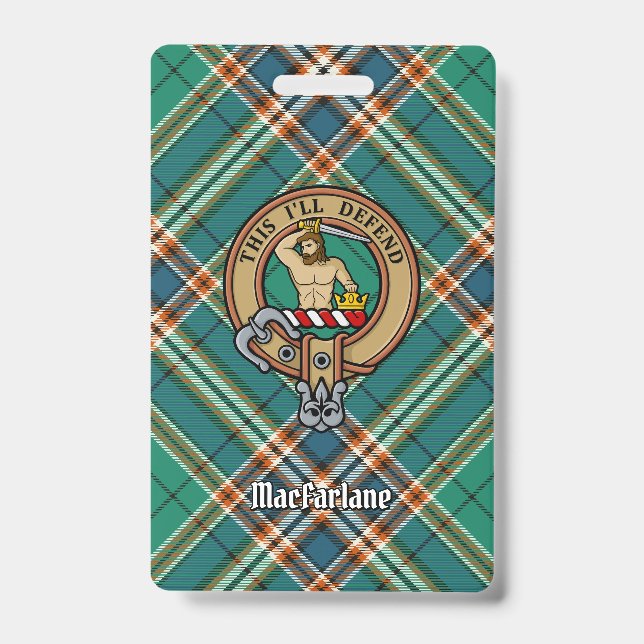 Crachá Crista do Clã MacFarlane sobre Tartan de Caça Anti (Frente)