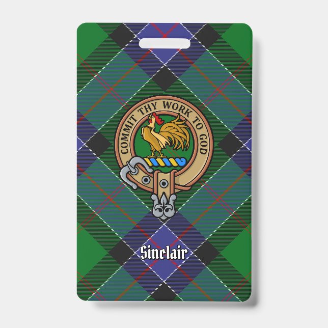 Crachá Crista do Clã Sinclair sobre Tartan de Caça (Frente)