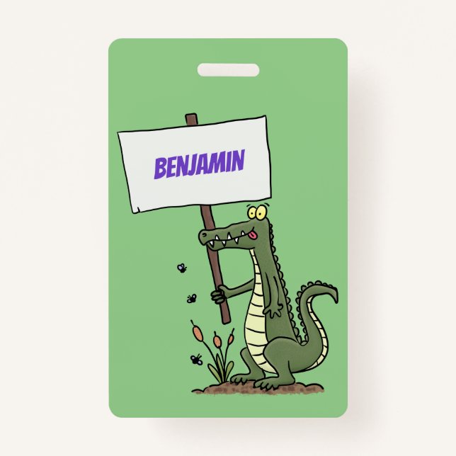 Crachá Crocodilo engraçado, alinhador com cartoon (Frente)