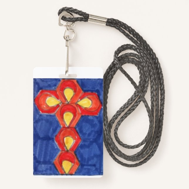 Crachá Cross Motif Vertical Lanyard (Frente com cordão)