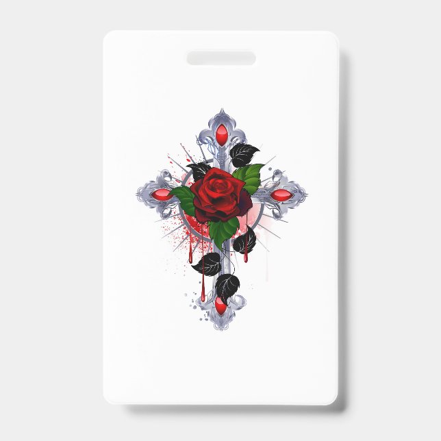 Crachá Cruz de Prata com Rosa vermelha (Frente)