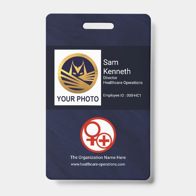 Crachá Cuidados de saúde com modelo de fotografia azul mi (Frente)