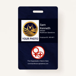 Crachá Cuidados de saúde com modelo de fotografia azul mi