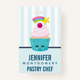 Crachá Cupcake azul-bonito com a face Kawaii