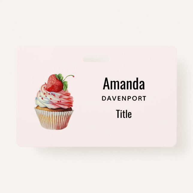 Crachá Cupcake de morango deserto doce (Frente)