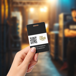 Crachá Custom Black Company Logo Name Title Bar Code