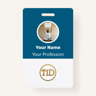 Crachá Custom Blue Employee Photo, Bar Code, Logo, Name B