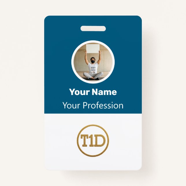 Crachá Custom Blue Employee Photo, Bar Code, Logo, Name B (Frente)