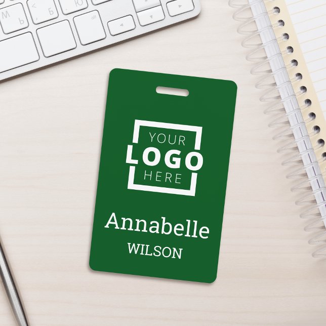 Crachá Custom Business Logo Basic Employee Name Green (Criador carregado)