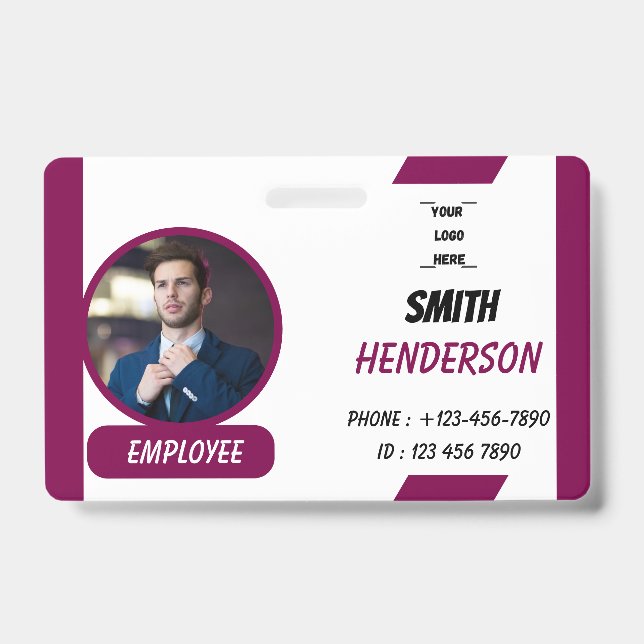 Crachá Custom Business Logo Employee Photo Blue ID Badge (Frente)