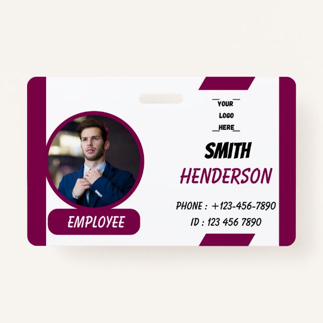 Crachá Custom Business Logo Employee Photo Blue ID Badge (Frente)
