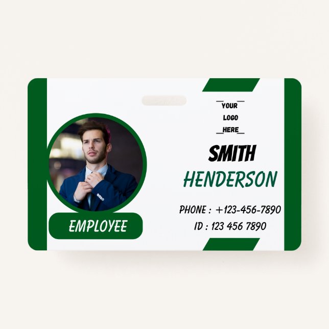 Crachá Custom Business Logo Employee Photo Blue ID Badge (Frente)